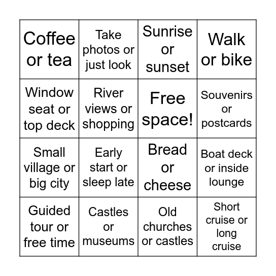 Rhine River Bingo Card