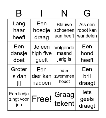 Bingo: Zoek iemand die... Bingo Card