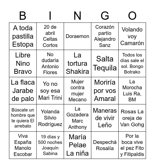 Bingo 60 Fran Bingo Card