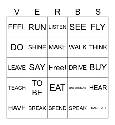 PAST SIMPLE AND PARTICIPLE VERBS Bingo Card