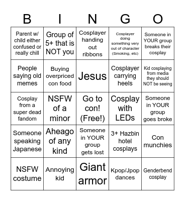 Anime Iowa Bingo 26 Bingo Card
