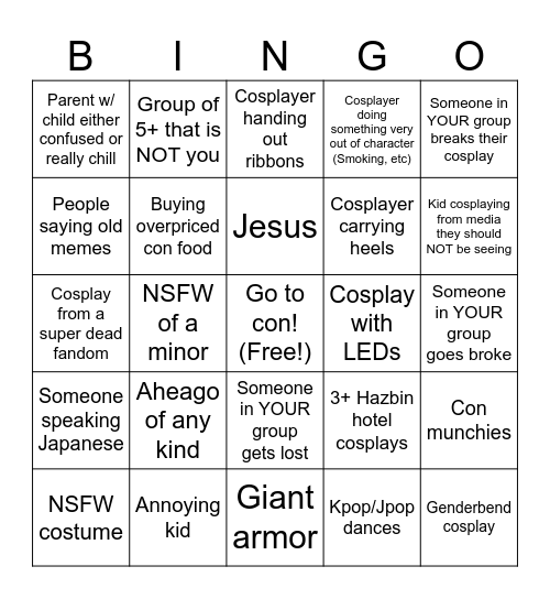 Anime Iowa Bingo 26 Bingo Card