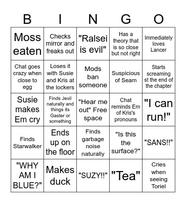 Deltarune Chapter 1 Bingo Card
