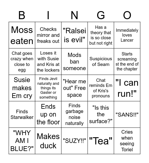 Deltarune Chapter 1 Bingo Card
