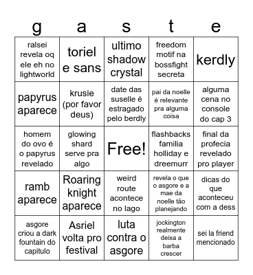 Deltarune 5 Bingo Card