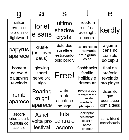 Deltarune 5 Bingo Card