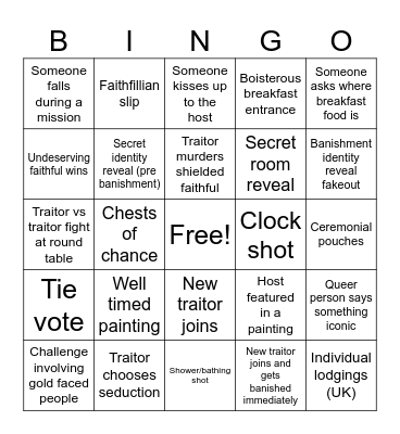 Traitors Bingo Card