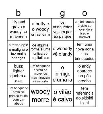 toystory 5 Bingo Card