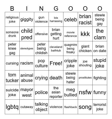 family guy bingo Card