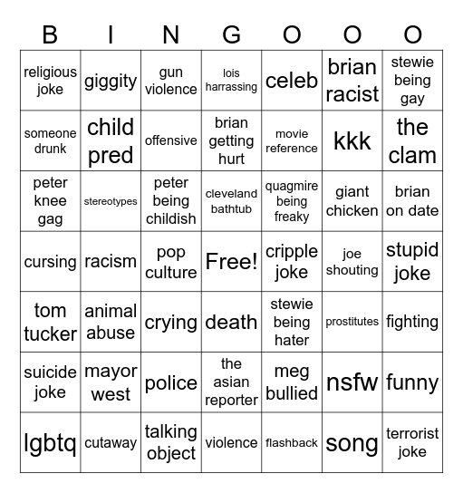 family guy bingo Card