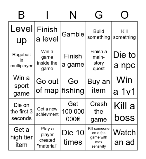 Games Bingo Card