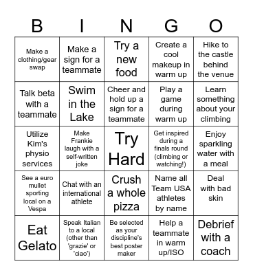Arco Athlete BINGO!! Bingo Card