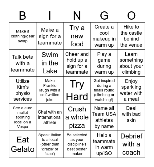Arco Athlete BINGO!! Bingo Card