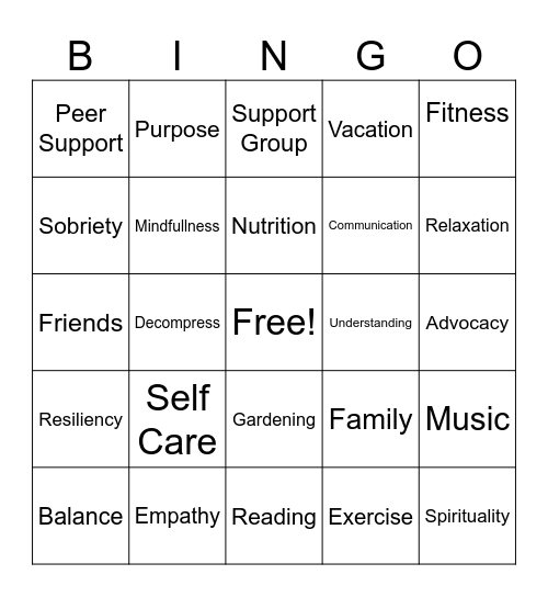 Wellness Bingo Card