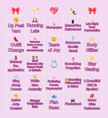 BACHELORETTE BINGO Card
