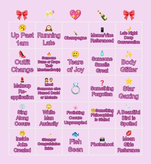 BACHELORETTE BINGO Card