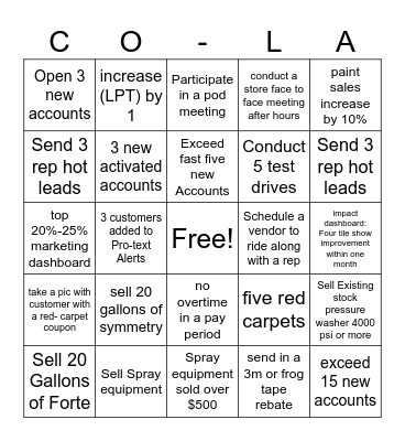 COLA Bingo Stores Bingo Card