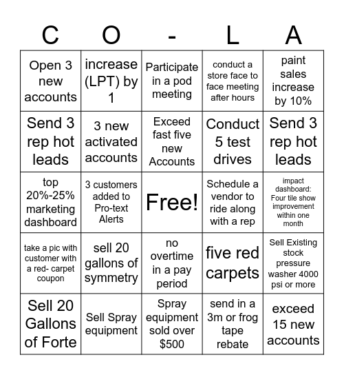 COLA Bingo Stores Bingo Card