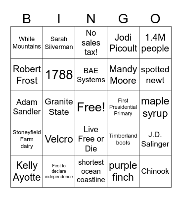 New Hampshire Bingo Card
