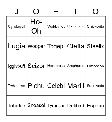 Pokemon Gen 2 Merch Bingo Card