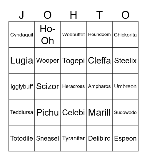 Pokemon Gen 2 Merch Bingo Card