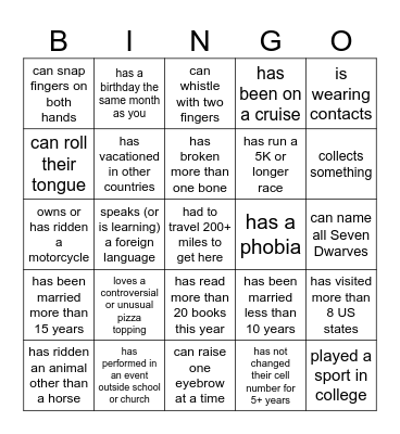 Find Someone Who...Family Reunion Edition Bingo Card