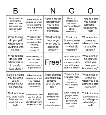Identifying Emotions Bingo Card