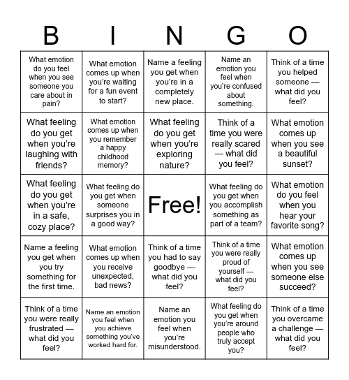 Identifying Emotions Bingo Card