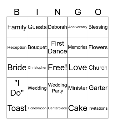 Deborah & Christopher Bingo Card