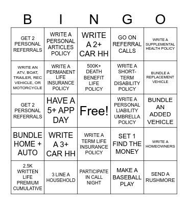 JULY SALES BINGO Card