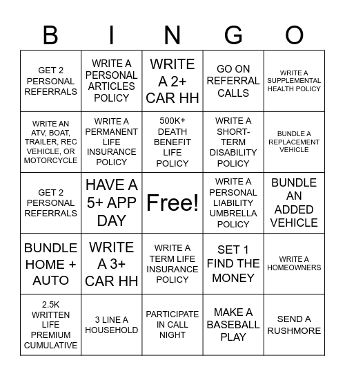 JULY SALES BINGO Card