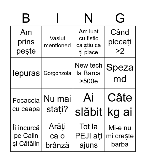 Italy Bingo Card