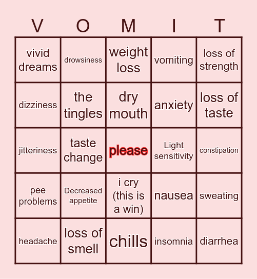 new meds bingo Card