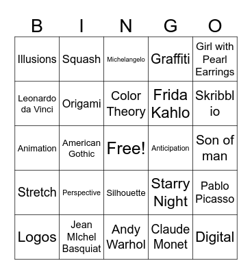 Art Bingo Card