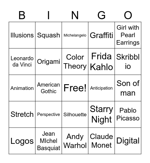 Art Bingo Card