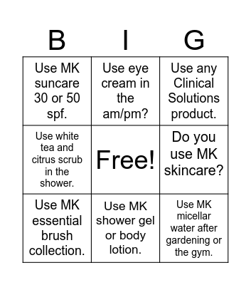 Mary Kay Bingo Card