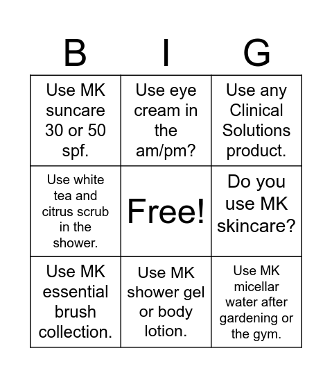 Mary Kay Bingo Card