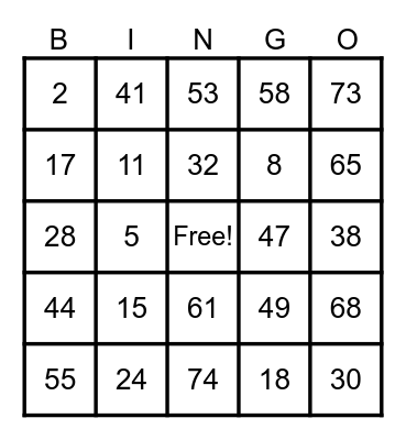Untitled Bingo Card