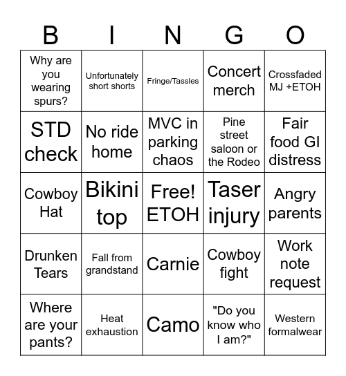 Stapleton Shenanigans Bingo Card