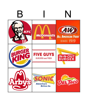 FAST FOOD Bingo Card