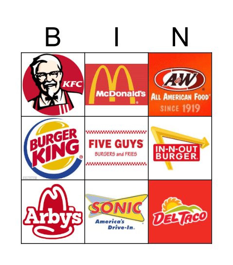 FAST FOOD Bingo Card