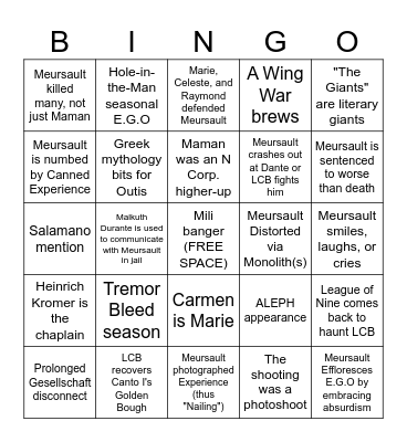 Canto X Bingo Card