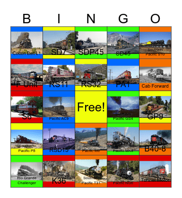 The Texas and New Orleans and other subsidiary lines of the Southern Pacific Bingo Card