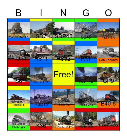 The Texas and New Orleans and other subsidiary lines of the Southern Pacific Bingo Card