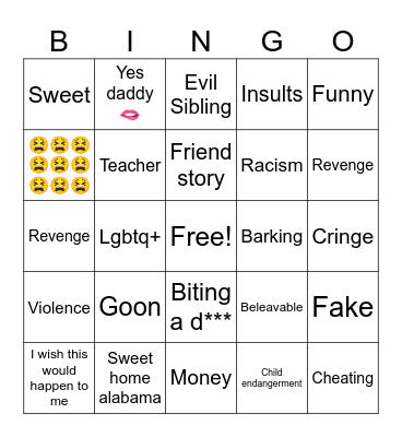 Reddit stories Bingo Card
