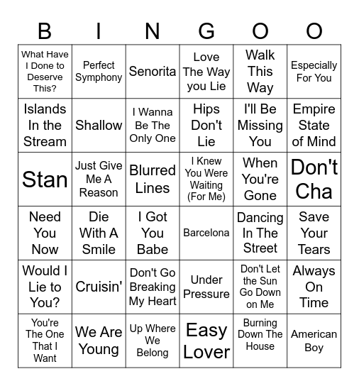 Singo Bingo 2026 - Duets Bingo Card