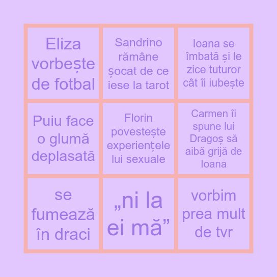 Ioana pleacă la Cluj Bingo Card
