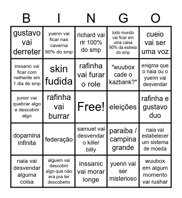 COISAS QUE VÃO ACONTECER NO KAZBANK Bingo Card