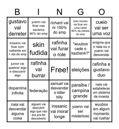 COISAS QUE VÃO ACONTECER NO KAZBANK Bingo Card