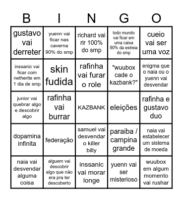 COISAS QUE VÃO ACONTECER NO KAZBANK Bingo Card